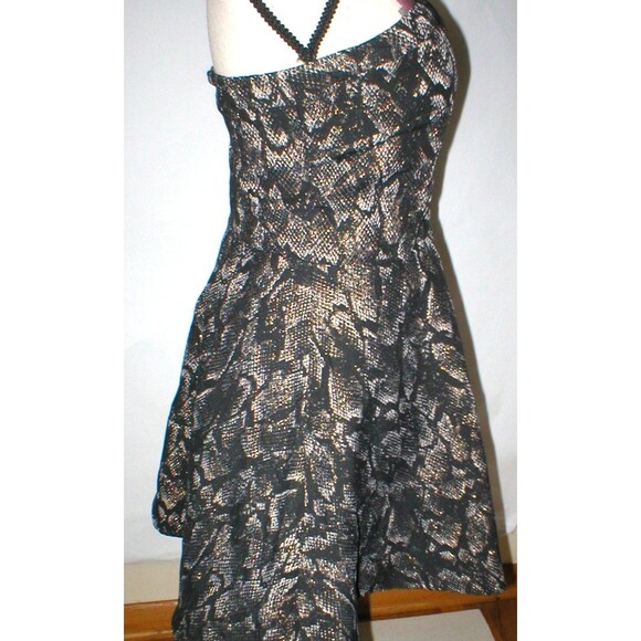 New 6 Express $118 Womens Strapless Metallic Gold Black Snake Fit Flare Dress - Picture 5 of 12